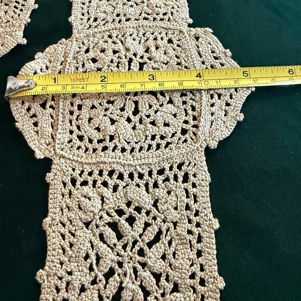 Vintage Handmade Crochet Lace Antimacassar Chair Set Beige Floral 3 Piece - Picture 5 of 9